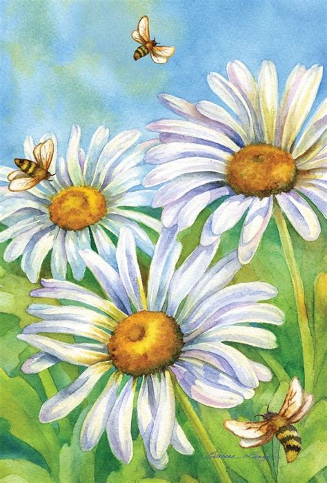 honey bees daisies garden flag daisy painting flower art painting flower drawing