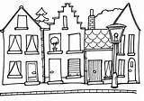 Kleurplaten Huizen Kleurplaat Straat Volwassenen Afkomstig Rijtjes Huisjes sketch template
