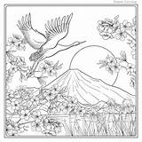 Dessin Coloriage Oiseaux Paysage Japonais Oiseau Coloring Pages Japanese sketch template