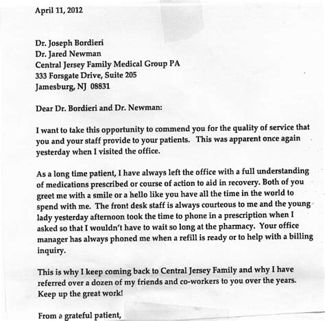 patient letters central jersey family medical group