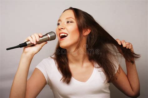 happy singing girl stock image image  modern female