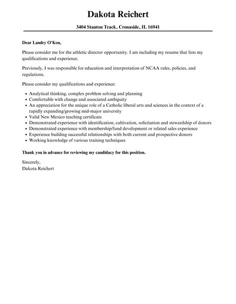 athletic director cover letter velvet jobs