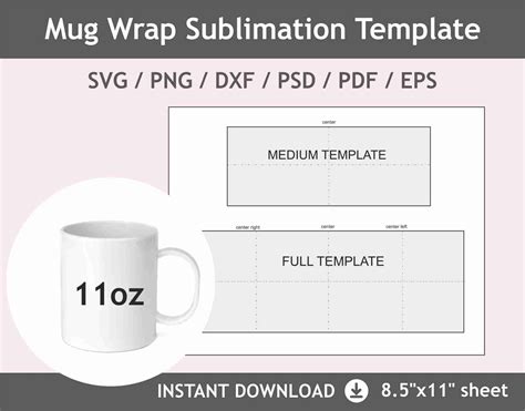 printable  oz mug sublimation template size