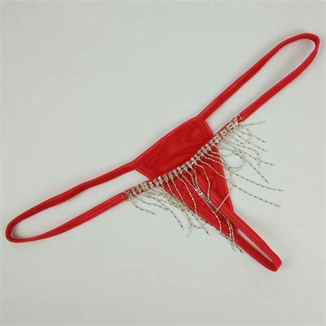 women sexy mini micro thongs g strings tangas tassel rhinestones erotic