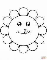 Flower Coloring Cartoon Face Flowers Pages Printable Drawing Paper sketch template