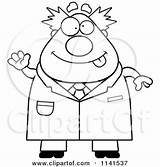 Scientist Waving Chubby Male Clipart Cartoon Cory Thoman Outlined Coloring Vector sketch template