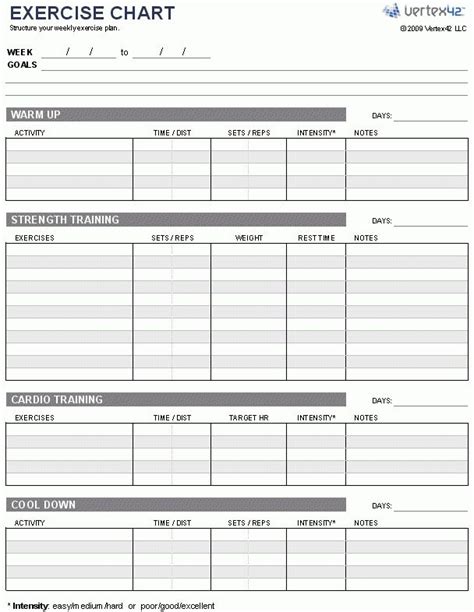 exercise chart printable exercise chart template