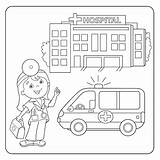 Doctor Hospital Coloring Ambulance Outline Car Vector sketch template