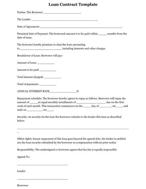 printable loan template form generic