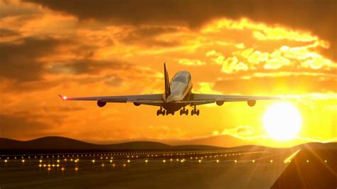passenger airplane landing  sunset caught  camera stock video footage storyblocks