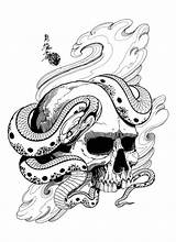 Tattoo Snake Skull Flash Designs Defending Its Japanese Tattoos Sets Tattooimages Biz Japan sketch template