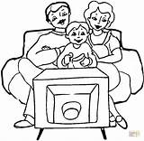 Mirando Viendo Familias Colorare Familie Guarda Fernseher Ausmalbild Getdrawings Supercoloring Televisión Jelitaf sketch template