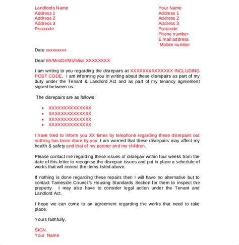 tenant complaint letter templates  sample  format
