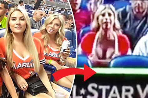 sexy baseball babe flashes boobs to distract players on live tv daily