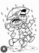 Ernie Bert Sesame Street Rain Coloring Kids Pages Fun sketch template