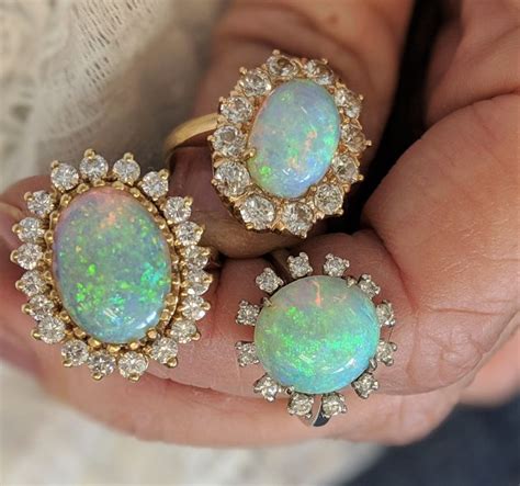 natural australian opal rings   part   estate jewelry collection   set