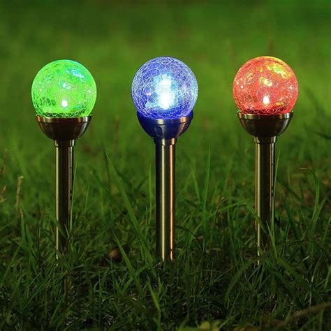 solar pathway lights crackle glass globe solar lights outdoor color changing stainless steel