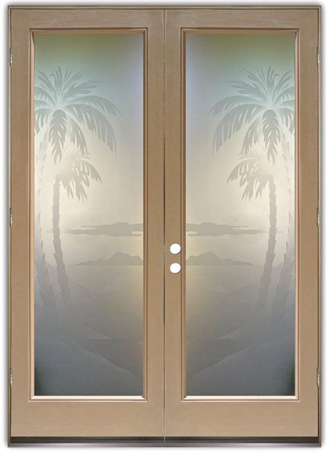 palms 2d private pair etched glass doors beach decor etched glass