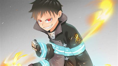 fire force shinra kusakabe  fire  gray background hd anime