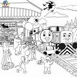 Thomas Coloring Pages Halloween Drawing Kids Train Friends Diesel Printable Activities Color Cartoon Den Sheets Printables Tank Engine Railroad Tracks sketch template