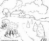 Farm Drawing Village Coloring Pages Simple Scenery Getdrawings Old sketch template
