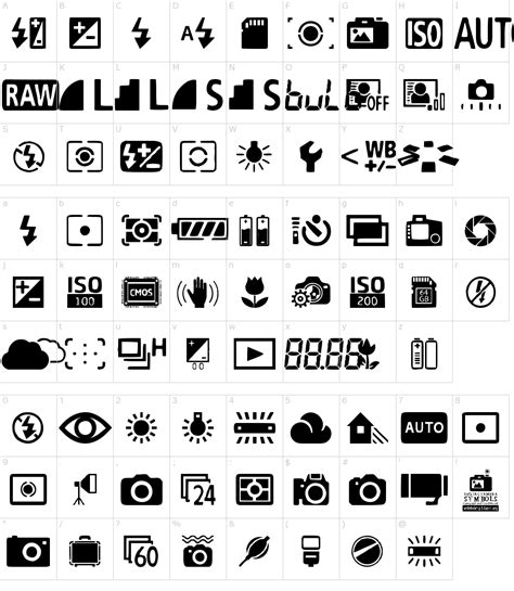 digital camera symbols font