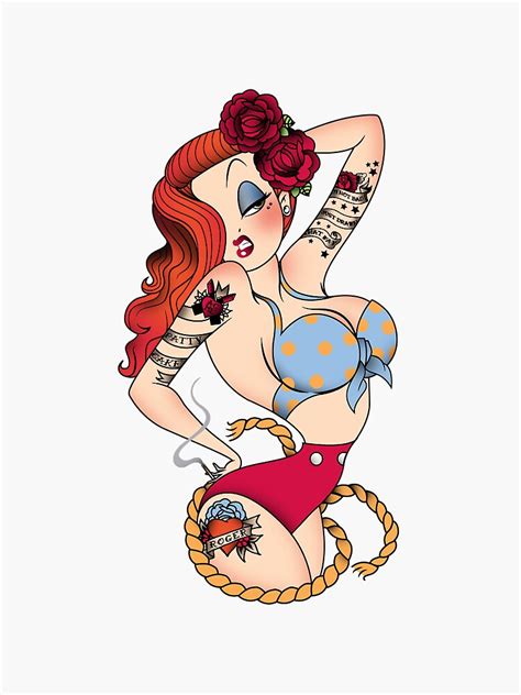 Cute Tattooed Pin Up Sticker For Sale By Savvylavely Redbubble