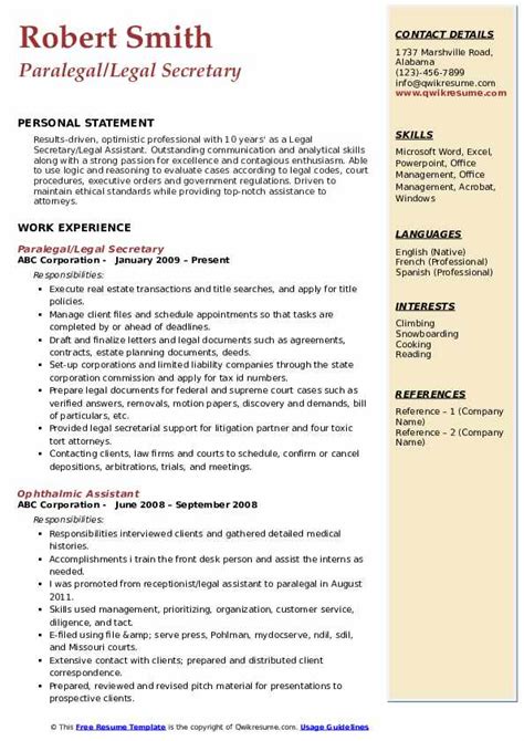 legal assistant job description sample master  template document