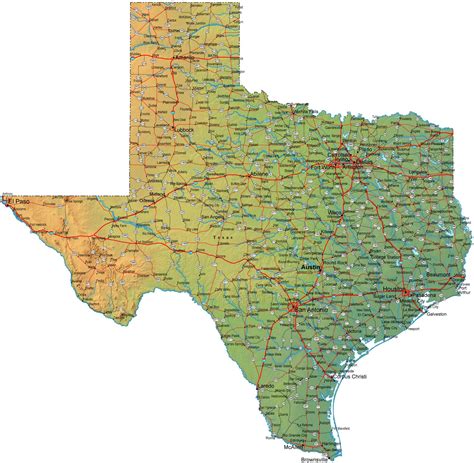 detailed texas map tx terrain map