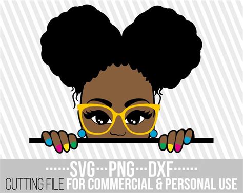 Peeking Afro Girl With Glasses Svg Afro Puff Girl Layered Etsy