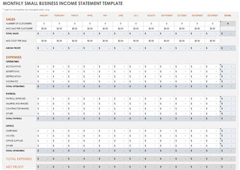 small business income statement templates smartsheet