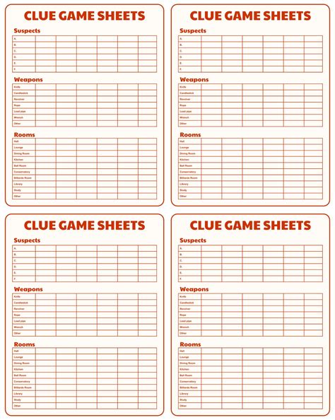 cluedo score sheets printable printable templates