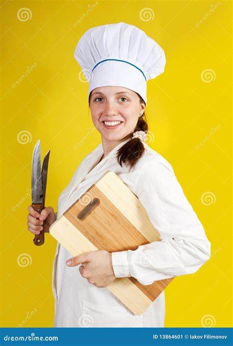 female cook stock image image  board knife knives