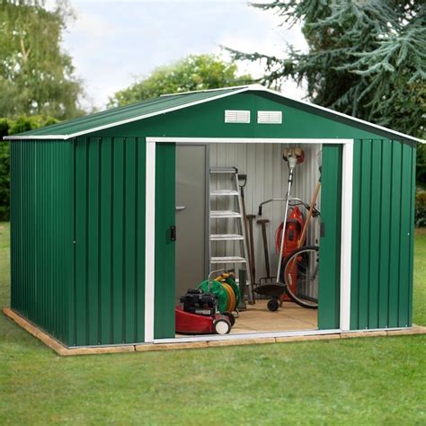 metal garden shed   ft green white apex roof homegenies