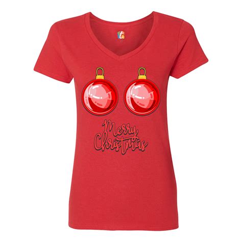 Merry Christmas Boobs Women S V Neck T Shirt Naughty Or Nice Funny Tits