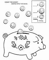 Coloring Pages Bank Money Piggy Kids Printable Play Animal Color Toy Print Coins Purse Count Fun Bills Wallet Dollar Sheet sketch template
