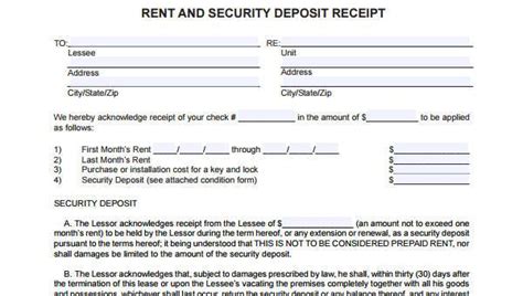 sample rental deposit forms