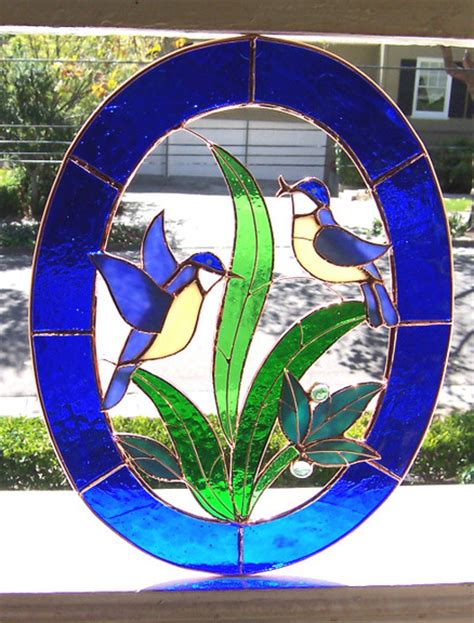 Large Blue Birds Stained Glass Suncatcher 3 Dimensional Ebay