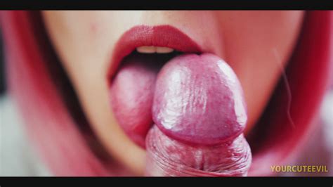 Slowly Blowjob And Tongue Play Licking Frenulum Close Up