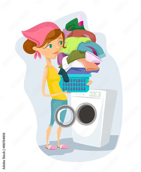 housewife washes vector flat cartoon illustration stock vector adobe