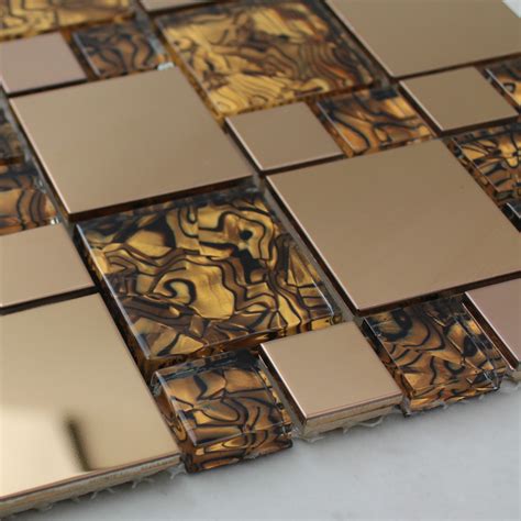 Wholesale Vitreous Mosaic Tile Backsplash Gold 304 Stainless Steel Wit