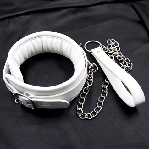 white leather bondage harness fetish slave collar chain and chain leash