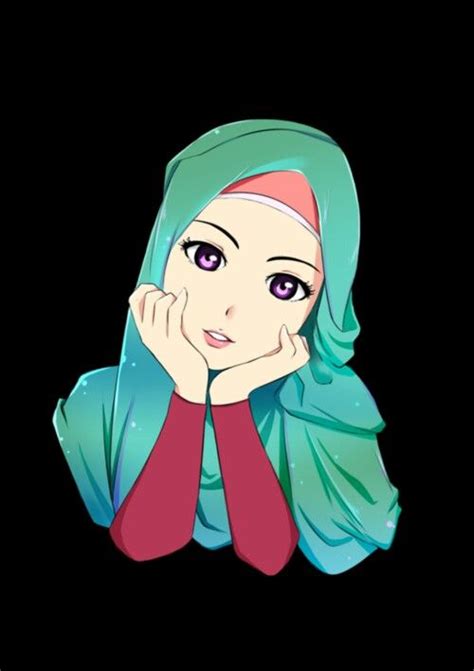 green hijab kartun animasi dan gambar