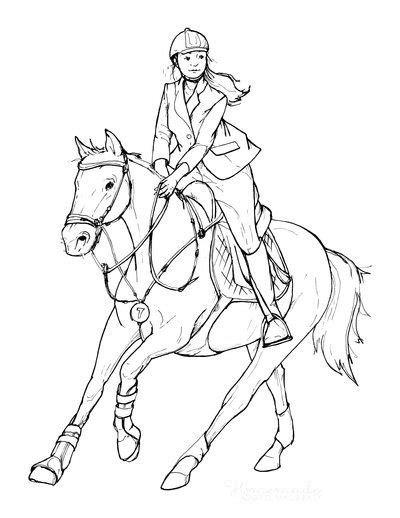 realistic horse  rider coloring pages book  kids