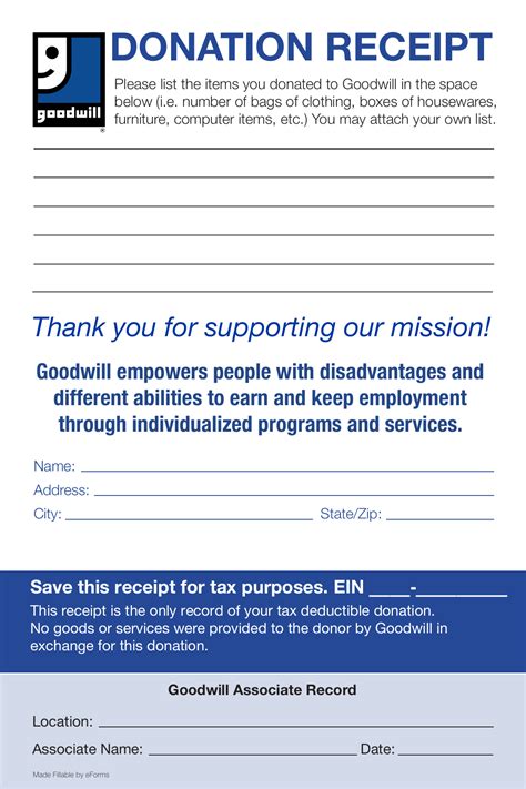 goodwill printable donation receipt printable blank world