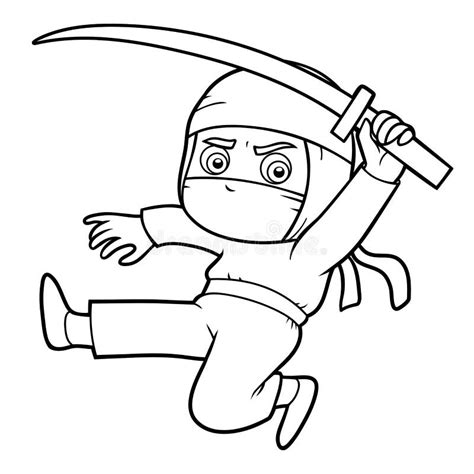 coloring book  kids ninja stock vector illustration  japanese