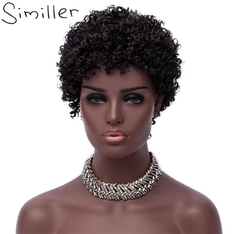 Similler Brown Black Short Curly Afro Wigs For Women Synthetic Wigs