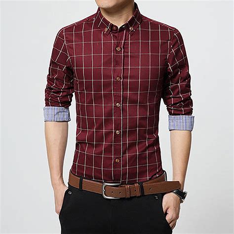 mens fashion stylish plaid dress shirts luxury casual slim fit long sleeve shirt ebay