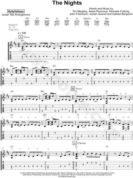Kelly Valleau The Nights Guitar Tab In B Minor Download And Print