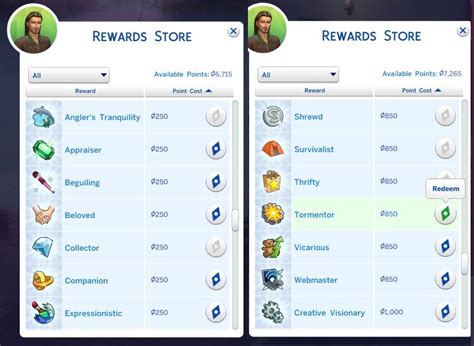 aspiration traits in rewards store the sims 4 catalog